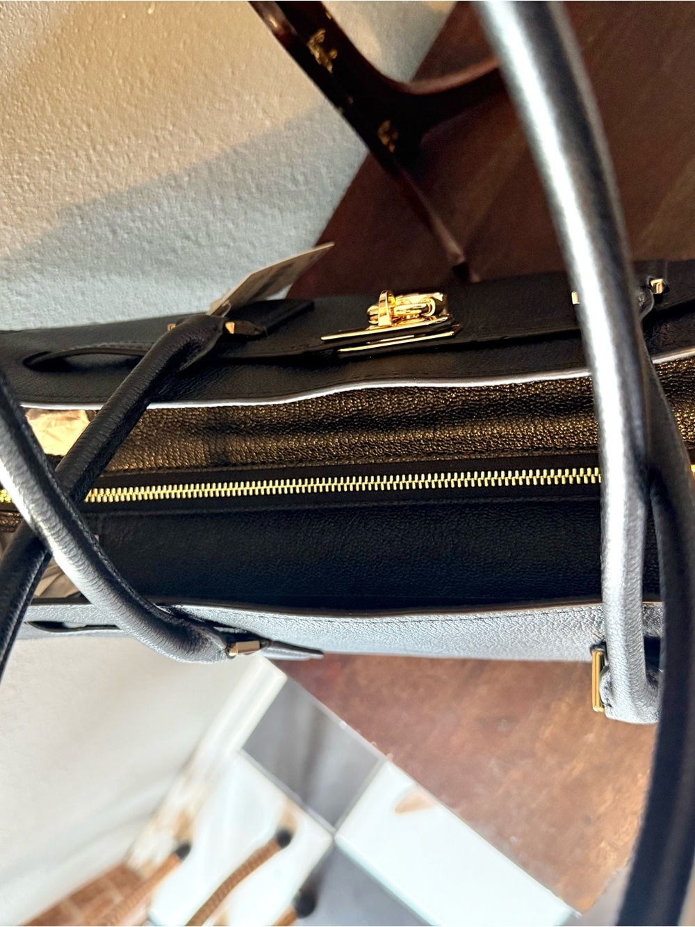 Michael Kors Black Leather Tote with Gold Accent Lock - Picture 5 of 16